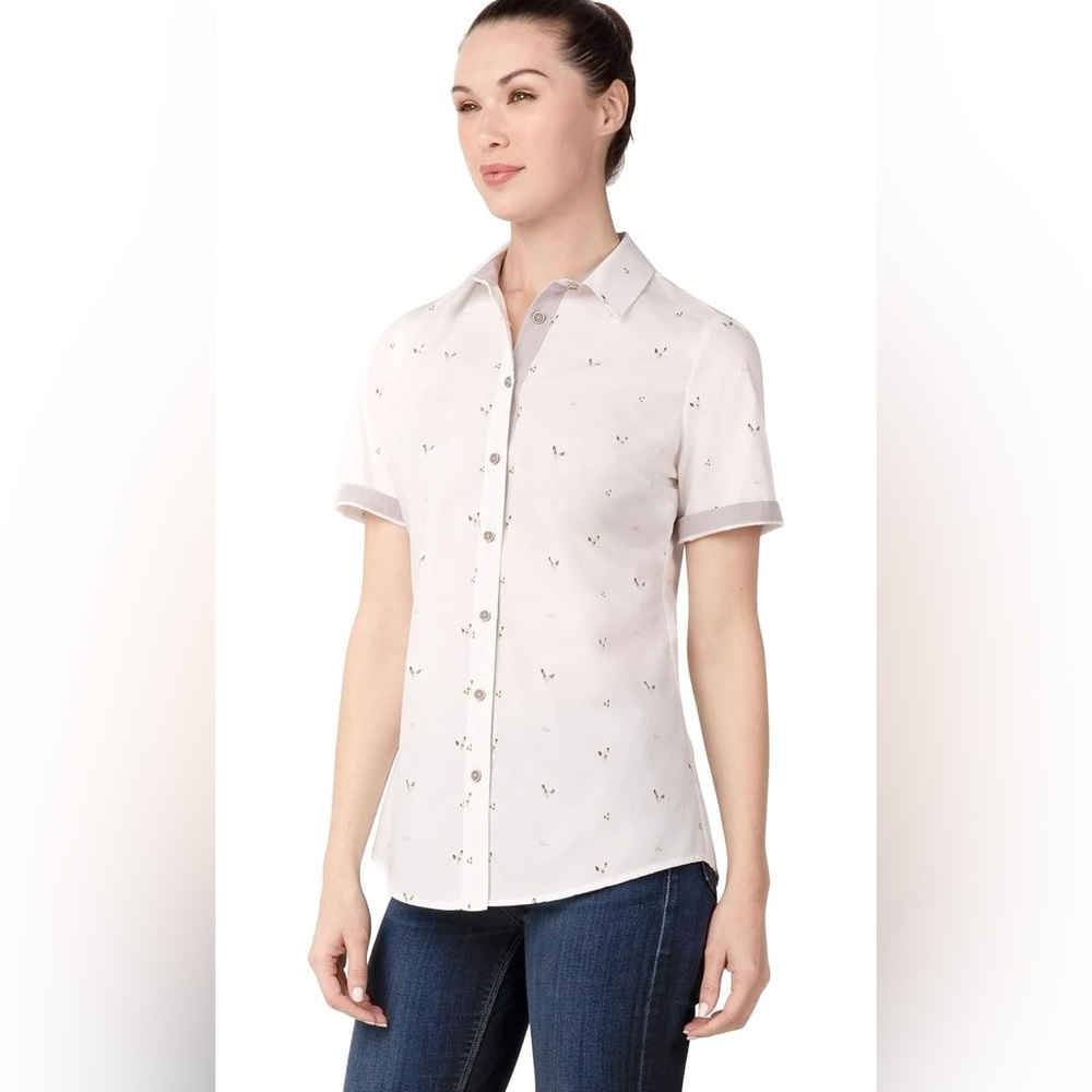 Chef Works Women's Omaha Button Up Shirt With Chicken/Hens Size Medium